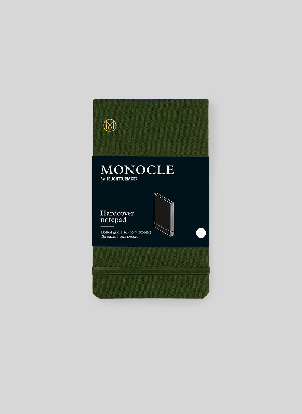 Hardcover Notepad Monocle, Dotted grid, A6, Olive